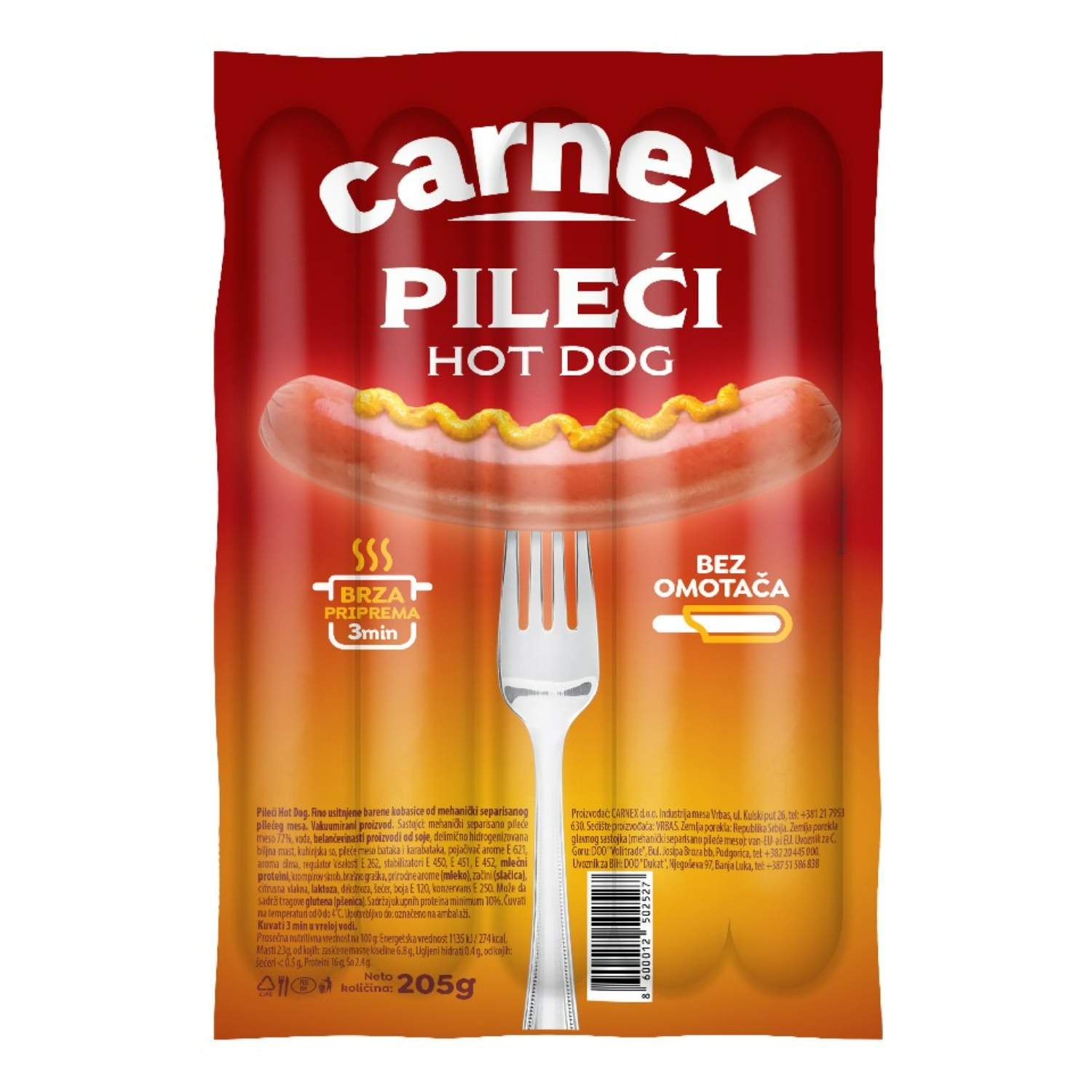 Carnex pileći hot dog 205g